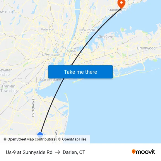 Us-9 at Sunnyside Rd to Darien, CT map