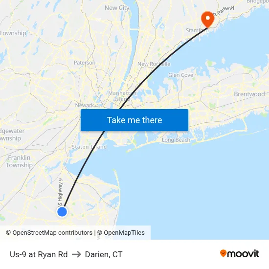 Us-9 at Ryan Rd to Darien, CT map