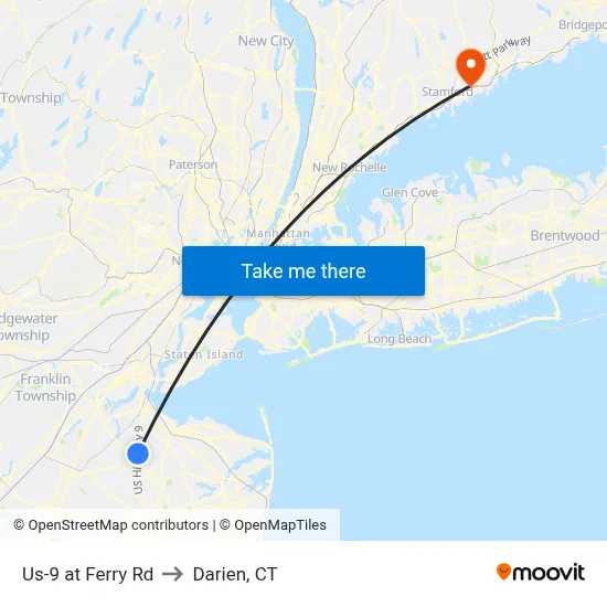 Us-9 at Ferry Rd to Darien, CT map