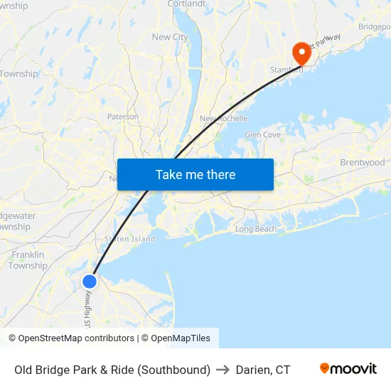 Old Bridge Park & Ride (Southbound) to Darien, CT map