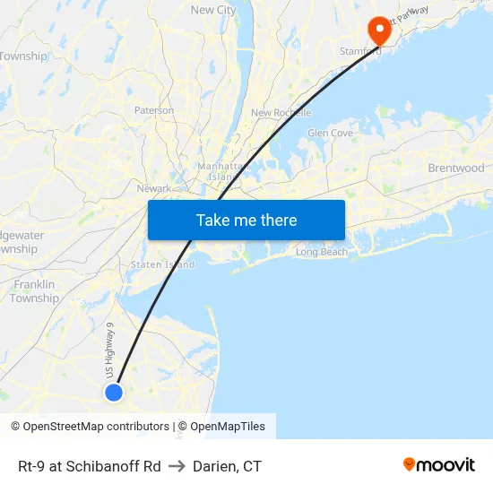 Rt-9 at Schibanoff Rd to Darien, CT map