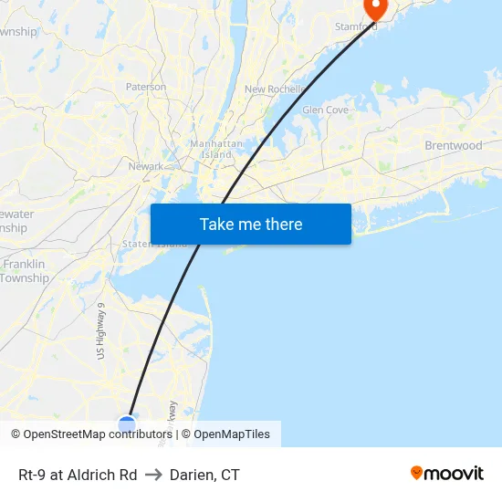 Rt-9 at Aldrich Rd to Darien, CT map