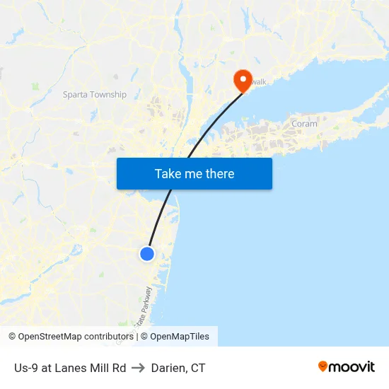 Us-9 at Lanes Mill Rd to Darien, CT map
