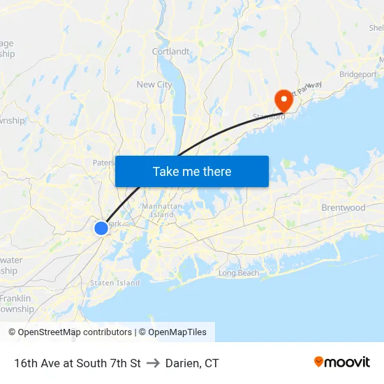 16th Ave at South 7th St to Darien, CT map