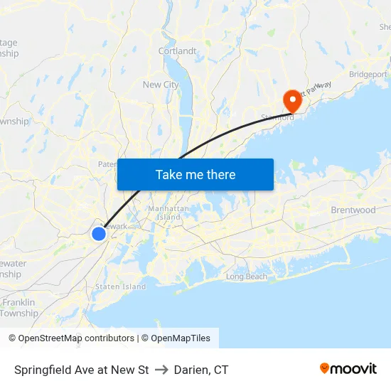 Springfield Ave at New St to Darien, CT map