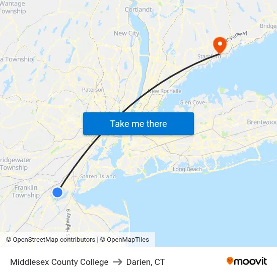 Middlesex County College to Darien, CT map