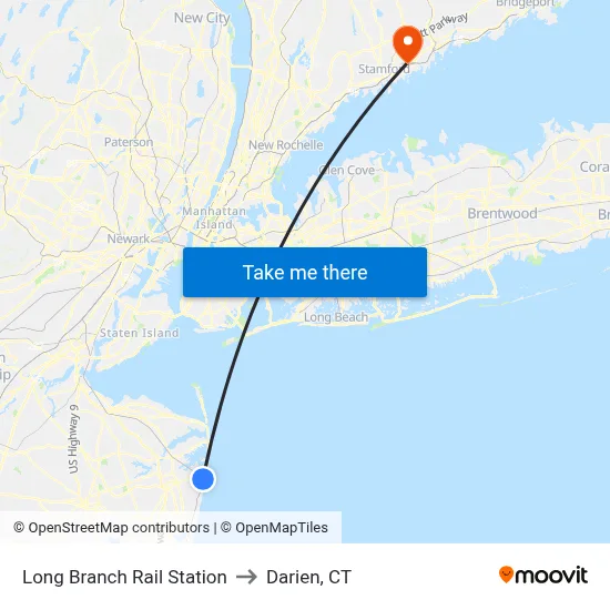 Long Branch Rail Station to Darien, CT map