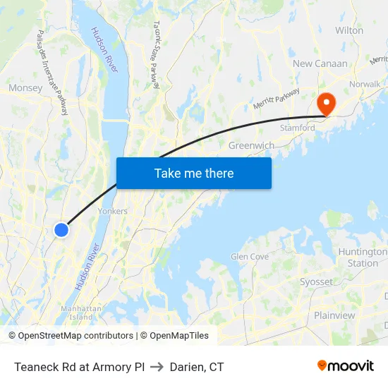 Teaneck Rd at Armory Pl to Darien, CT map