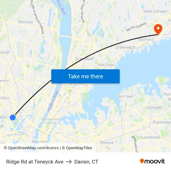 Ridge Rd at Teneyck Ave to Darien, CT map