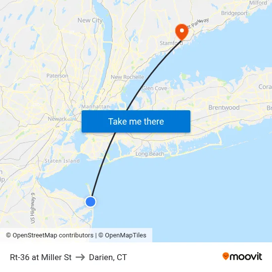 Rt-36 at Miller St to Darien, CT map