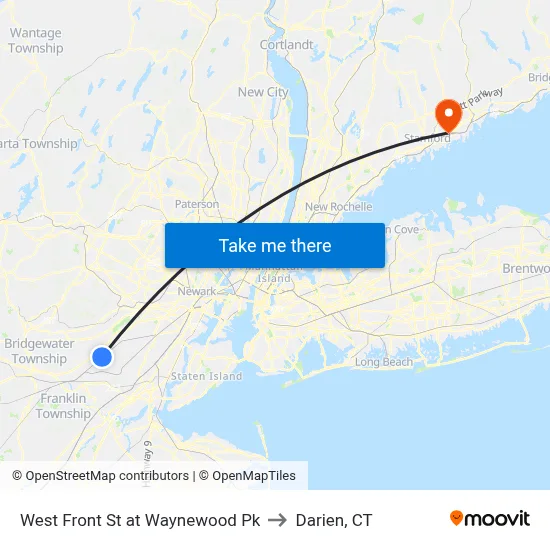 West Front St at Waynewood Pk to Darien, CT map