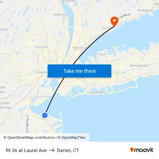 Rt-36 at Laurel Ave to Darien, CT map