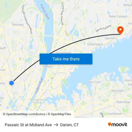 Passaic St at Midland Ave to Darien, CT map