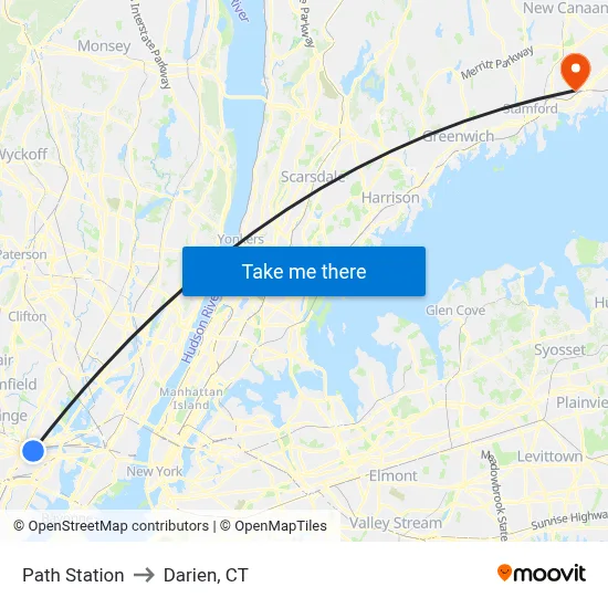 Path Station to Darien, CT map