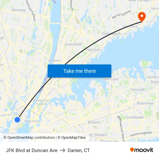 JFK Blvd at Duncan Ave to Darien, CT map