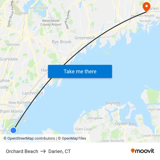 Orchard Beach to Darien, CT map