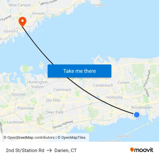 2nd St/Station Rd to Darien, CT map