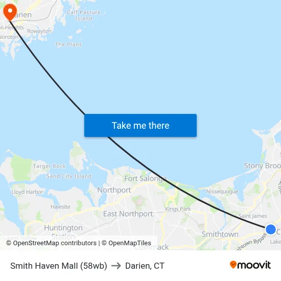 Smith Haven Mall (58wb) to Darien, CT map