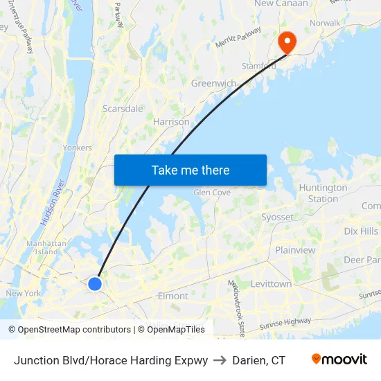 Junction Blvd/Horace Harding Expwy to Darien, CT map