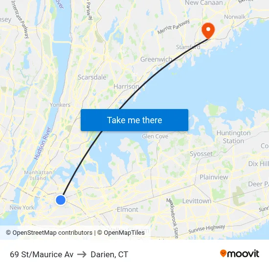 69 St/Maurice Av to Darien, CT map