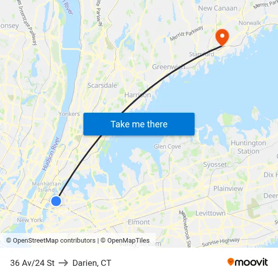 36 Av/24 St to Darien, CT map