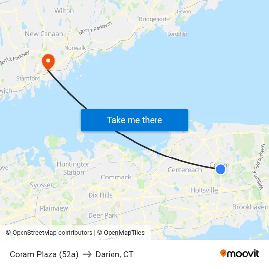 Coram Plaza (52a) to Darien, CT map
