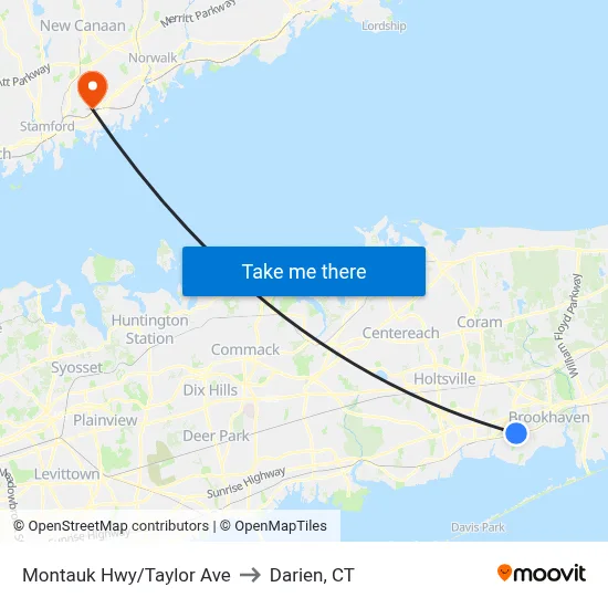Montauk Hwy/Taylor Ave to Darien, CT map