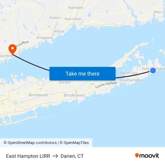 East Hampton LIRR to Darien, CT map