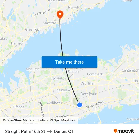 Straight Path/16th St to Darien, CT map