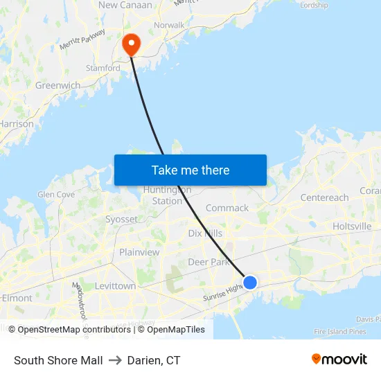 South Shore Mall to Darien, CT map