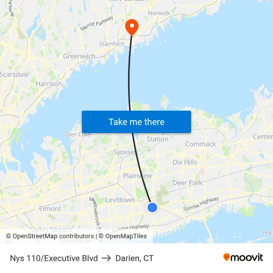 Nys 110/Executive Blvd to Darien, CT map