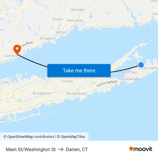 Main St/Washington St to Darien, CT map