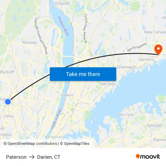 Paterson to Darien, CT map