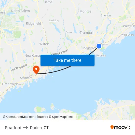 Stratford to Darien, CT map