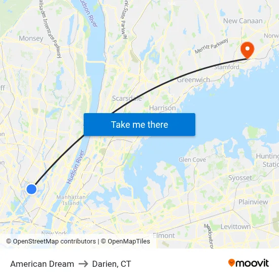 American Dream to Darien, CT map