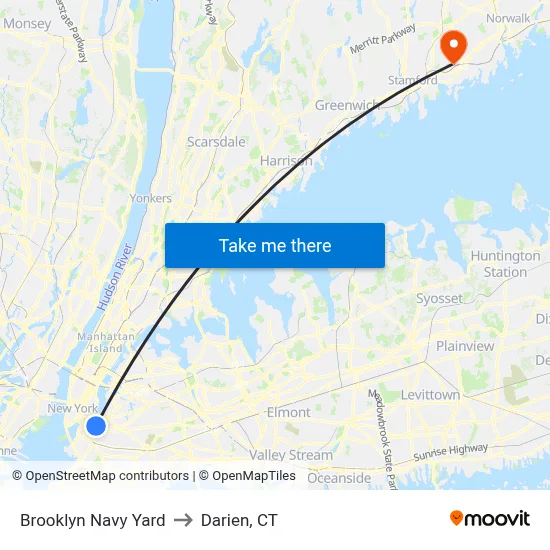 Brooklyn Navy Yard to Darien, CT map