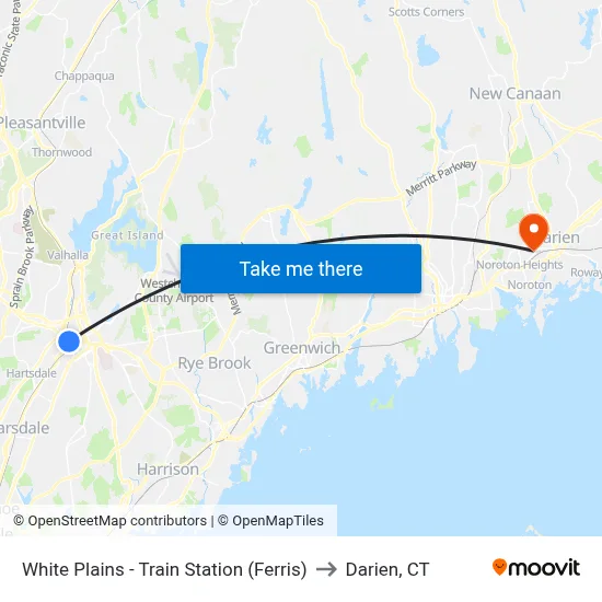 White Plains - Train Station (Ferris) to Darien, CT map