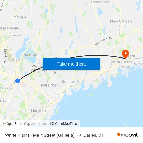 White Plains - Main Street (Galleria) to Darien, CT map