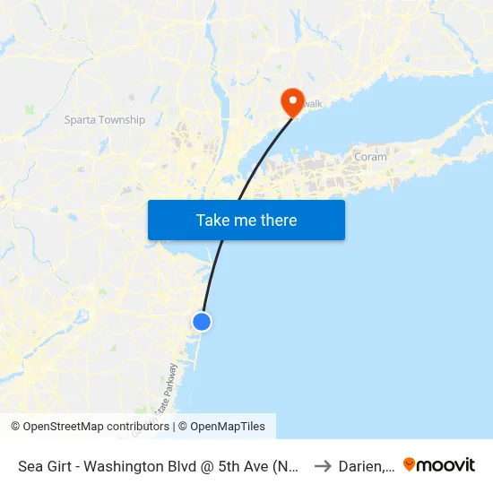 Sea Girt - Washington Blvd @ 5th Ave (Northbound) to Darien, CT map