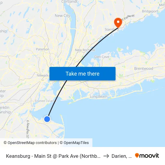 Keansburg -  Main St @ Park Ave (Northbound) to Darien, CT map