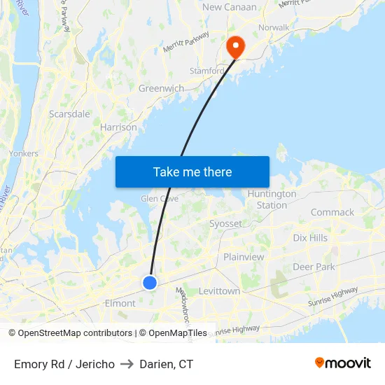 Emory Rd / Jericho to Darien, CT map