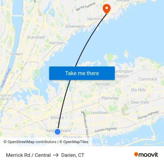 Merrick Rd / Central to Darien, CT map