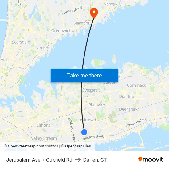 Jerusalem Ave + Oakfield Rd to Darien, CT map