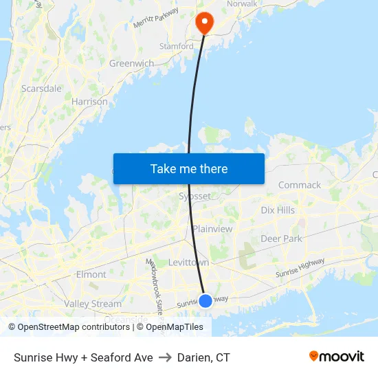 Sunrise Hwy + Seaford Ave to Darien, CT map