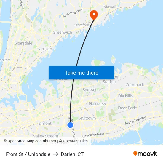 Front St / Uniondale to Darien, CT map