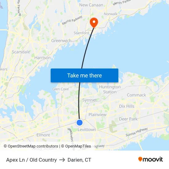 Apex Ln / Old Country to Darien, CT map