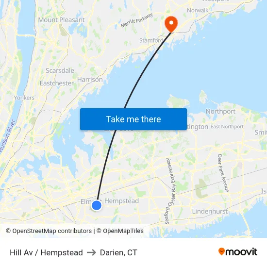 Hill Av / Hempstead to Darien, CT map