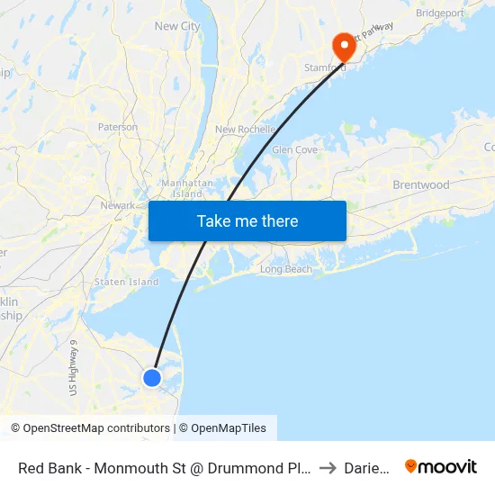 Red Bank - Monmouth St @ Drummond Pl (Southbound) to Darien, CT map