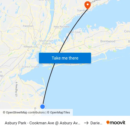 Asbury Park - Cookman Ave @ Asbury Ave (Southbound) to Darien, CT map