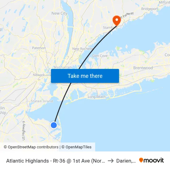 Atlantic Highlands - Rt-36 @ 1st Ave (Northbound) to Darien, CT map